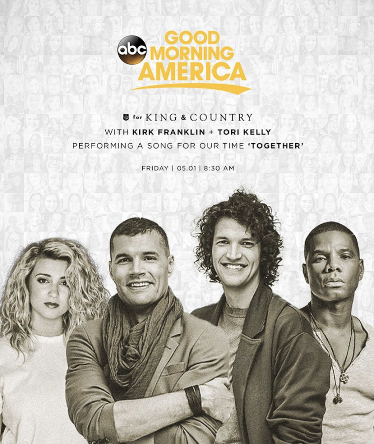 For King & Country, Tori Kelly, Kirk Franklin debut new collaboration on GMA