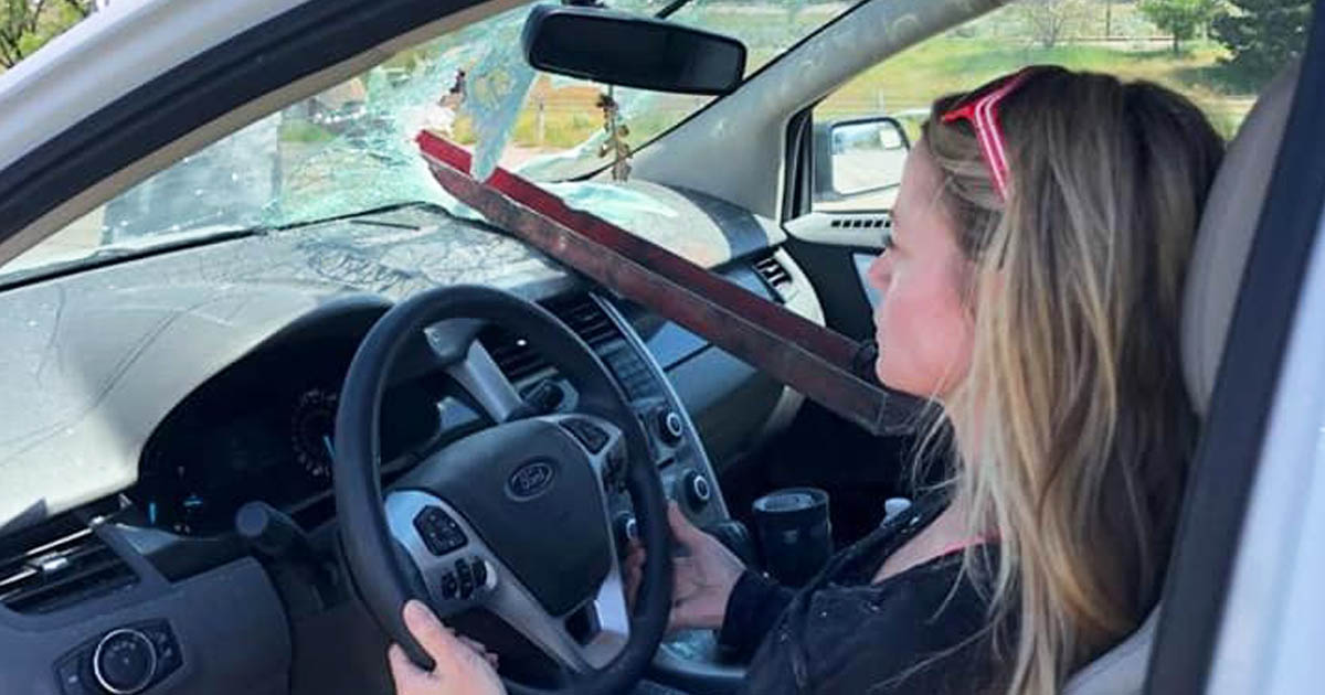 Divine Intervention Saved Woman From Being Impaled When 4-Foot Beam Crashed Through Windshield