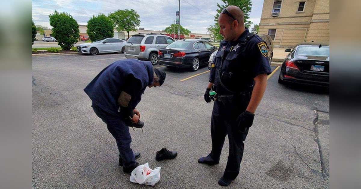 Niles Police Officer Takes Shoes Off His Feet, Gives Them To Homeless Man
